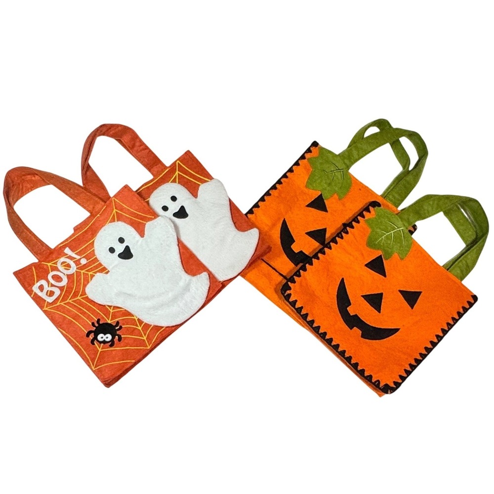 Halloween Felt Trick or Treat Bags Set of 4 Pumpkin Ghost Boo Kids Totes